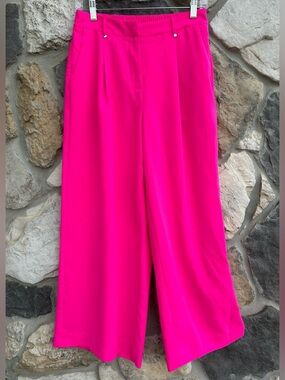 Jodifl Hot Pink Wide Leg Pants Size S Pull On Trousers Feminine High Waist Crop